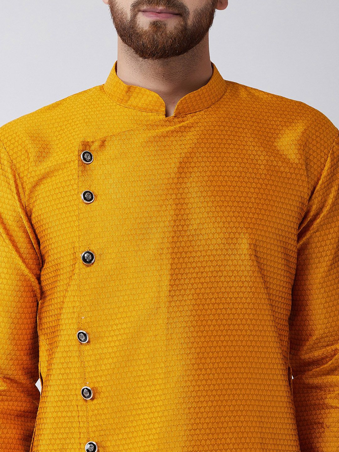 SOJANYA Lelaki Mustard Tenun Kuning Design Kurta Lurus