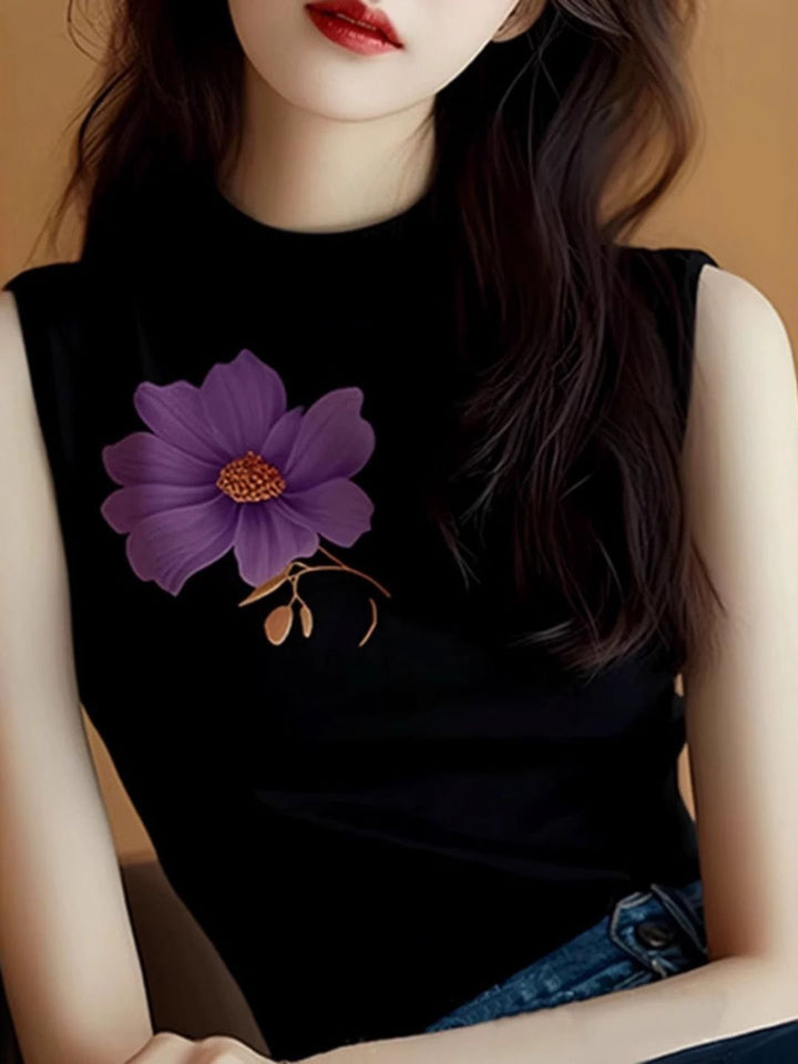 DressBerry Floral Printed Sleeveless Round Neck Cotton T-shirt