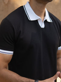 Powerlook Men Black Contrast Collar T-Shirt