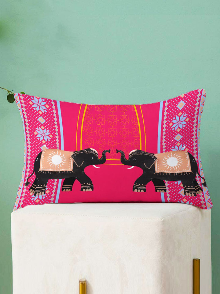 STITCHNEST Pink & Blue Set of 2 Ethnic Motifs Rectangle Cushion Covers