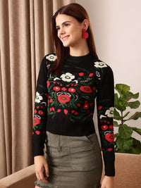 STREET 9 Self Design Acrylic Crop Pullover