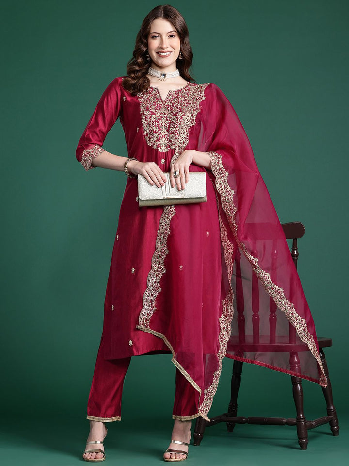 Indo Era Women Embroidered Straight Kurta Set