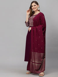 KALINI Yoke Design Embroidered Straight Kurta With Trousers & Dupatta