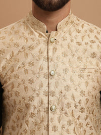 SOJANYA Ethnic Embroidered Sequinned Pure Cotton Kurta & Churidar With Nehru Jacket