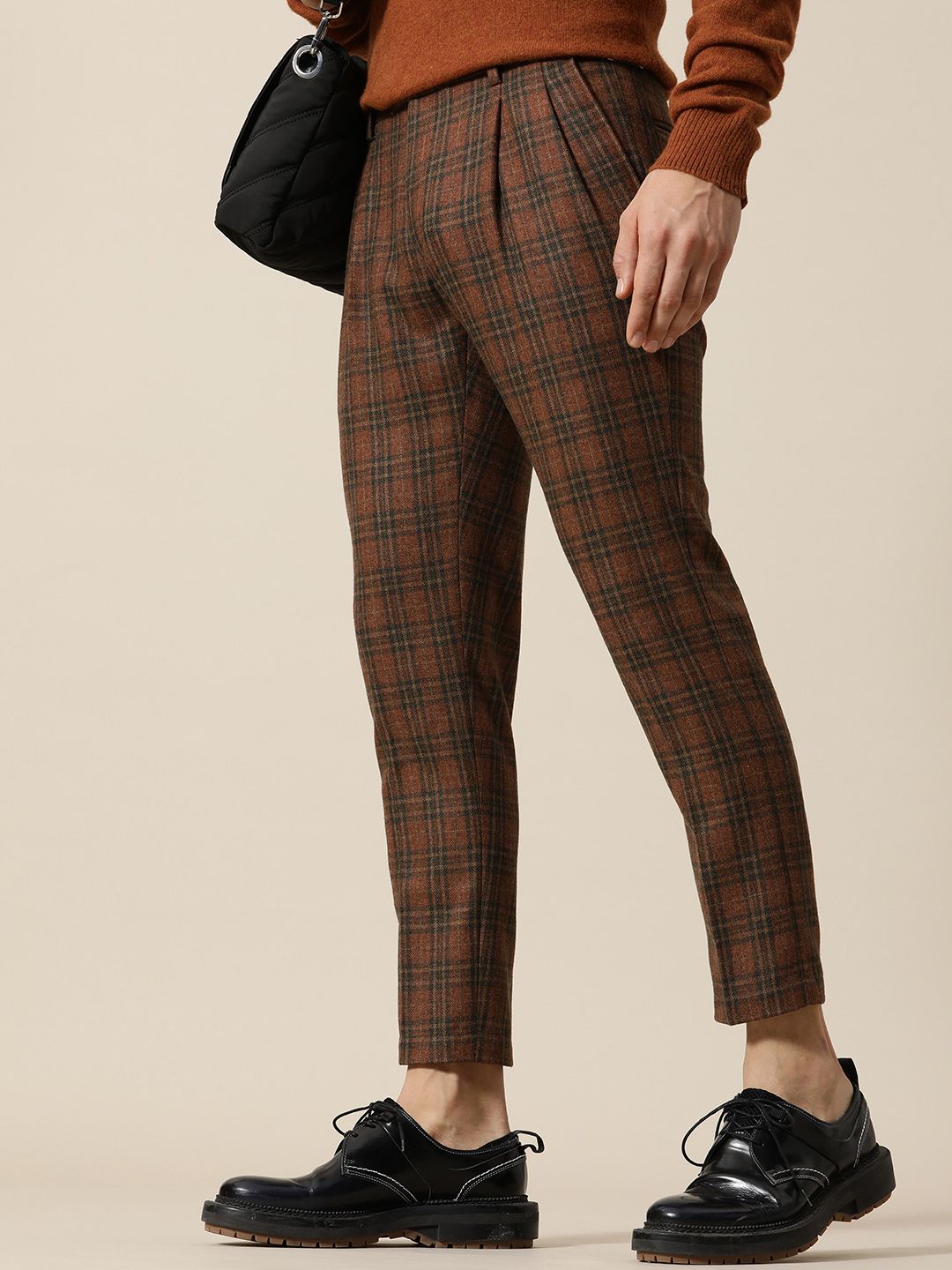 Mr Bowerbird Men Checked Tailored Pleated Trousers