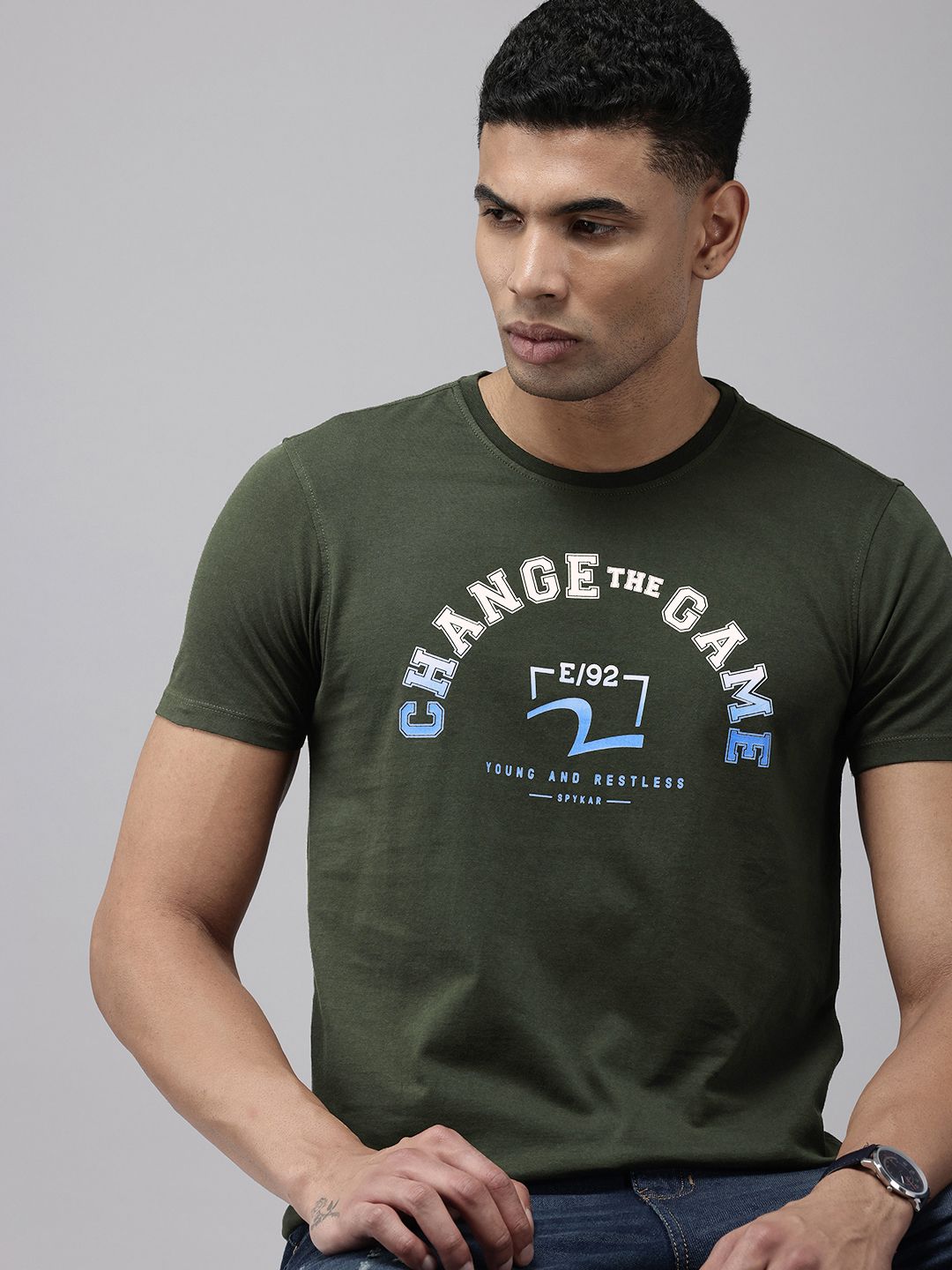 SPYKAR Pure Cotton Typography Printed Slim Fit T-shirt