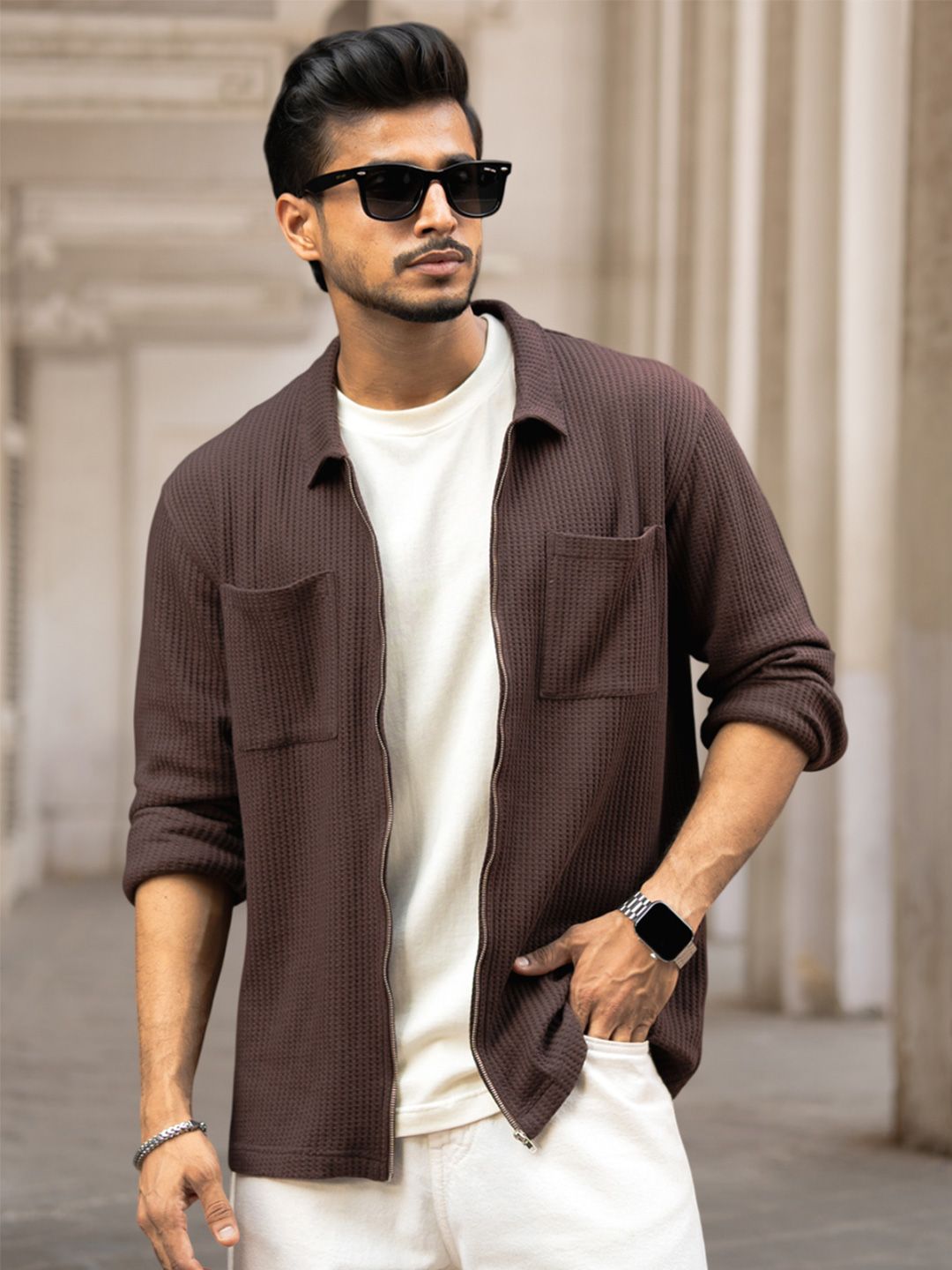 Powerlook Men Textured Spread Collar Casual Shirt