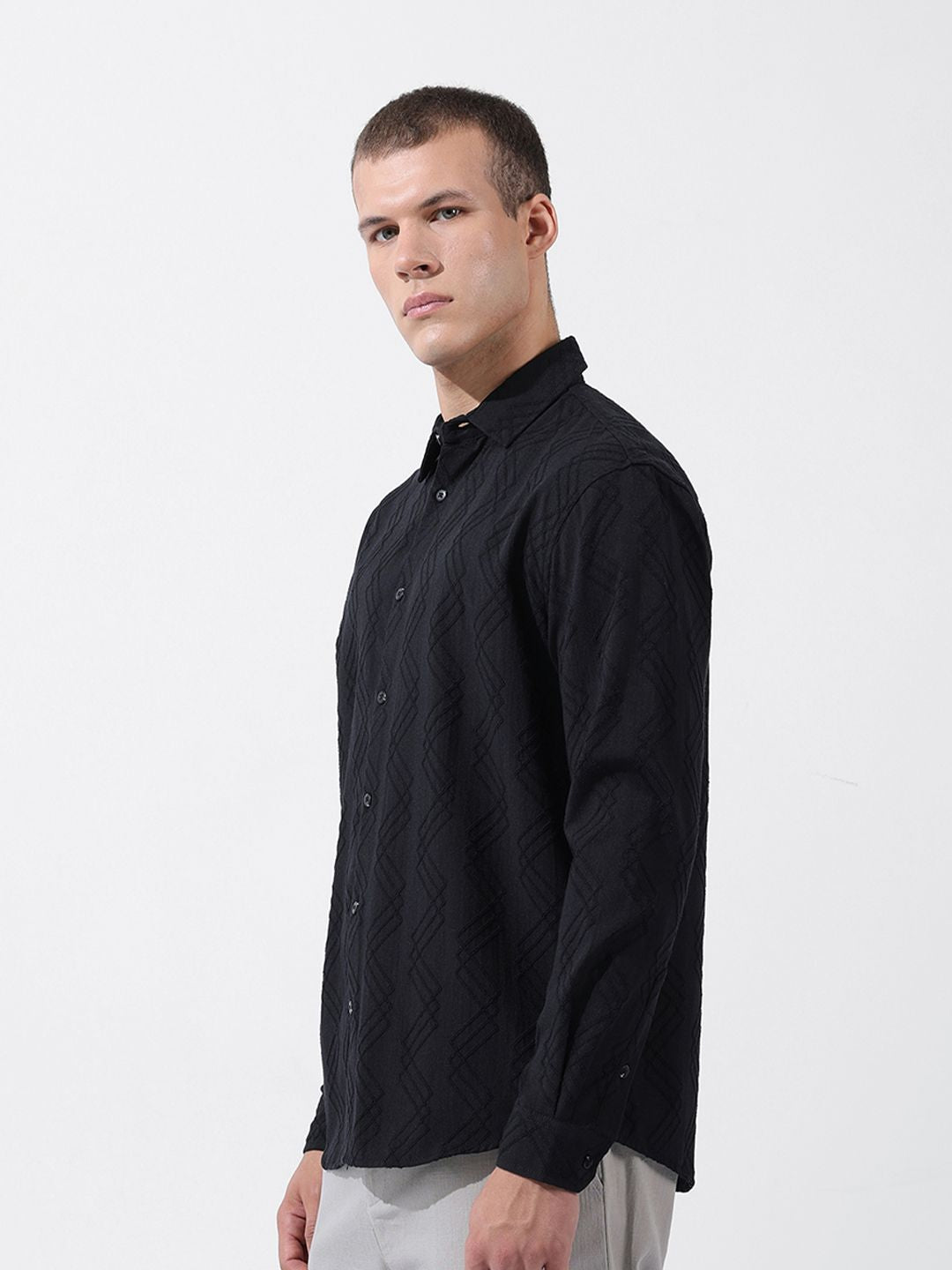The Indian Garage Co Men Relaxed Fit Solid Dobby Resort Wear Shirt