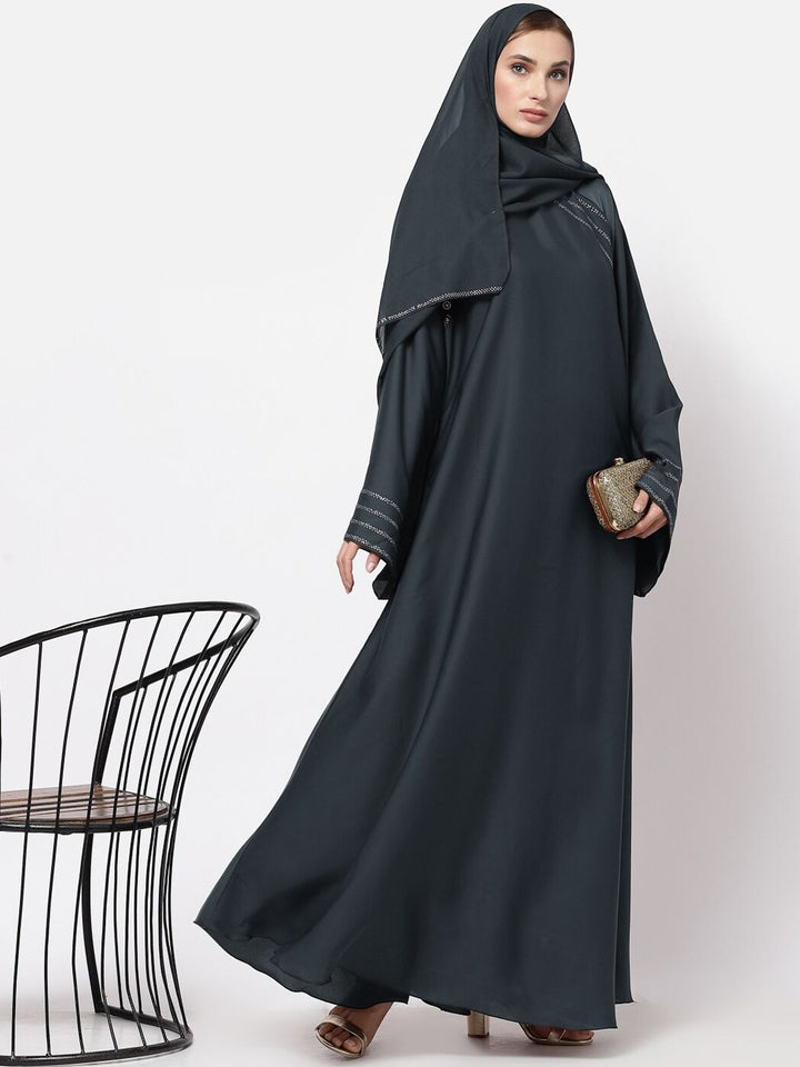 KLOTTHE Women Grey Embellished Burqa With Scarf