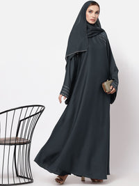 KLOTTHE Women Grey Embellished Burqa With Scarf