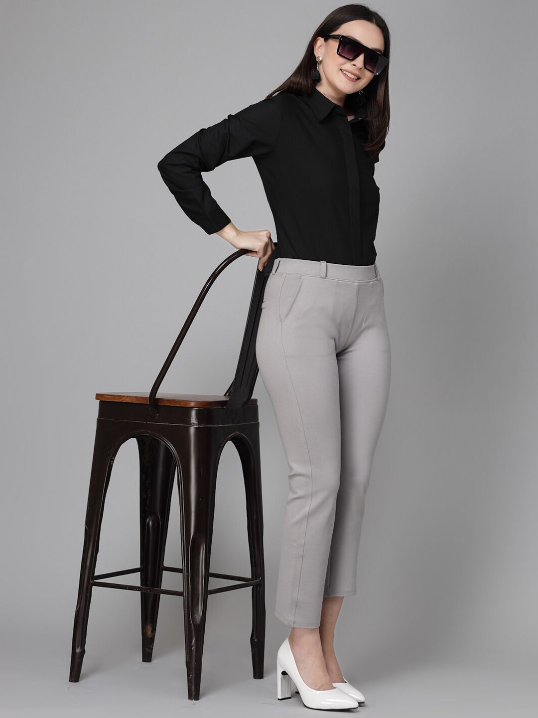 Style Quotient Black Smart Spread Collar Formal Shirt