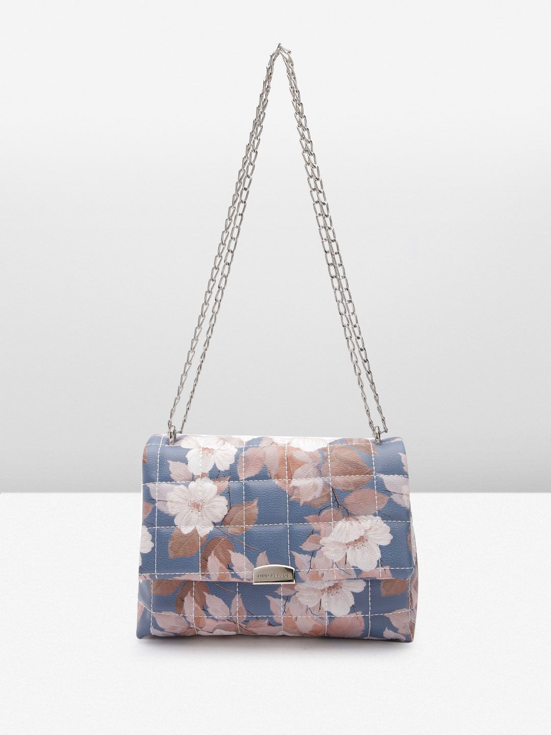 Lino Perros Floral Print Structured Shoulder Bag with Quilted Detail