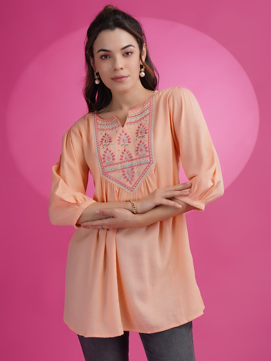 KALINI Floral Embroidered Thread Work A-Line Kurti