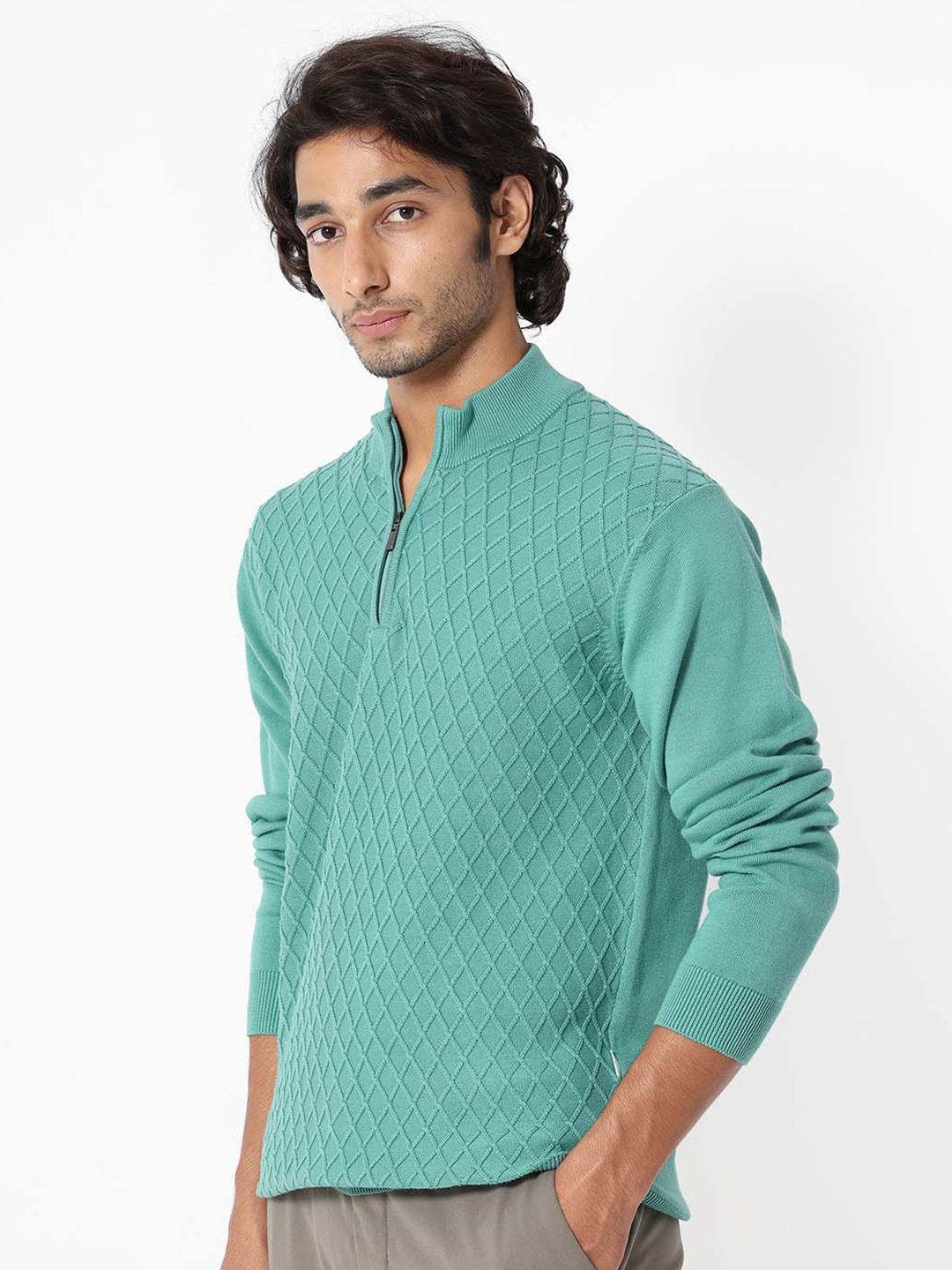 RARE RABBIT Men Troyo Regular Fit Mock Collar Sweater