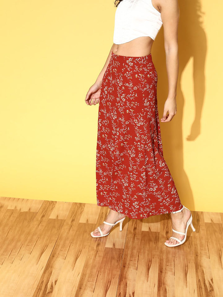 Berrylush Gorgeous Red Floral Peekaboo Bottom Skirt