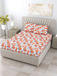 BOMBAY DYEING Florentine White Floral Pure Cotton 144TC Queen Bedsheet Set 2.28 m X 2.54m