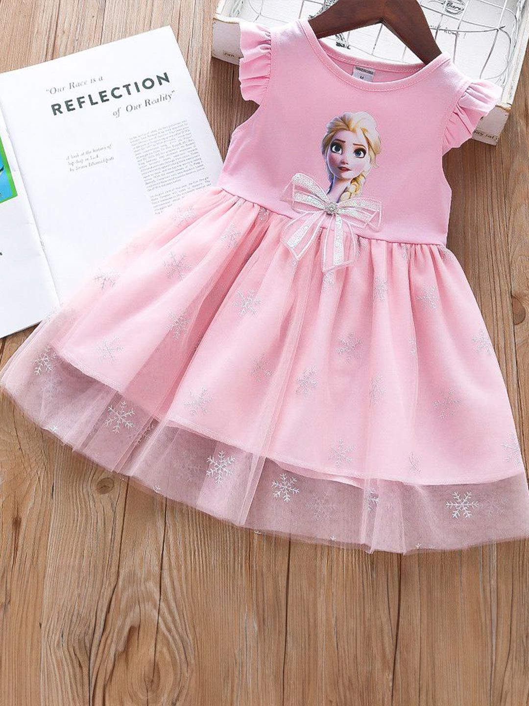 YK Girls Summer Princess Printed Flutter Sleeves Cotton Bow Detail Dress