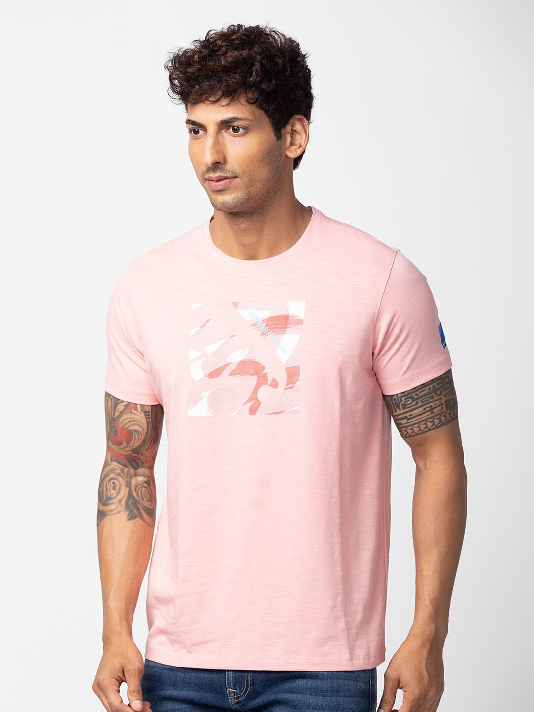 SPYKAR Men Printed Slim Fit Cotton T-shirt