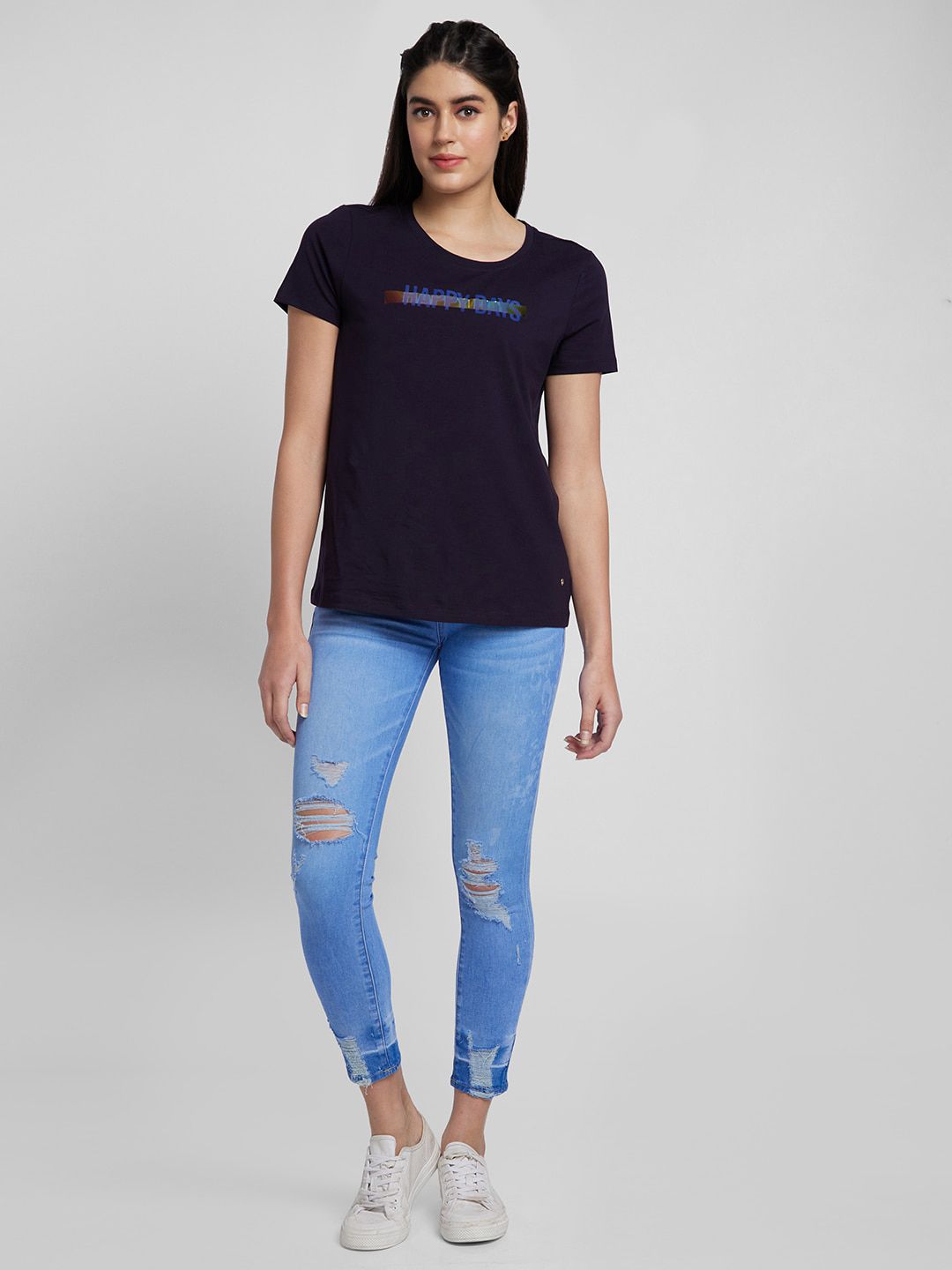 SPYKAR Women Round Neck Short Sleeve Cotton T-shirt