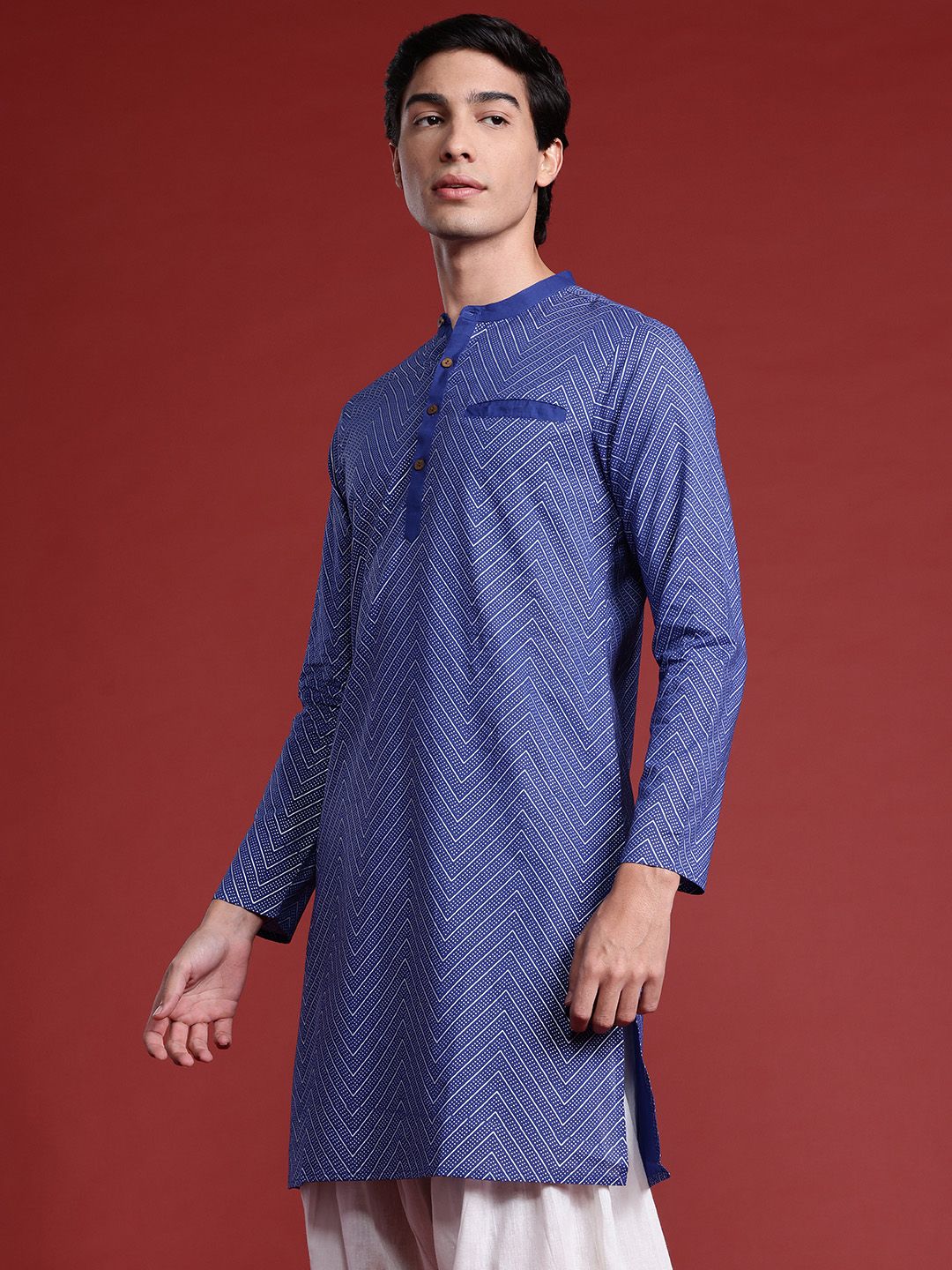 Anouk Chevron Printed Indigo Kurta