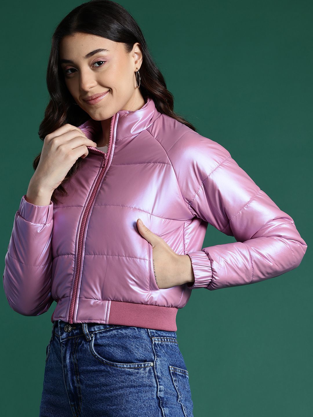 DressBerry Cropped Puffer Bomber Jacket