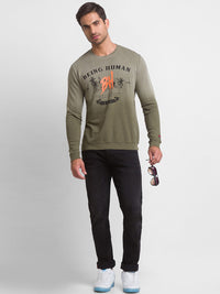Being Human Men Olive Green Printed Pure Cotton Sweatshirt