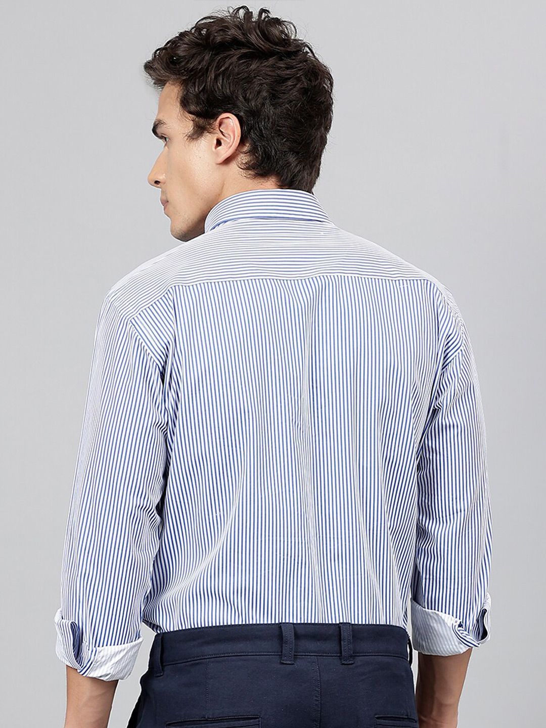 Hancock Standard Slim Fit Striped Button-Down Collar Pure Cotton Casual Shirt