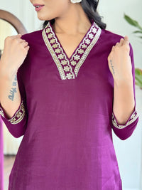 KALINI V-Neck Yoke Design Sequinned Straight Kurta with Trouser & Dupatta