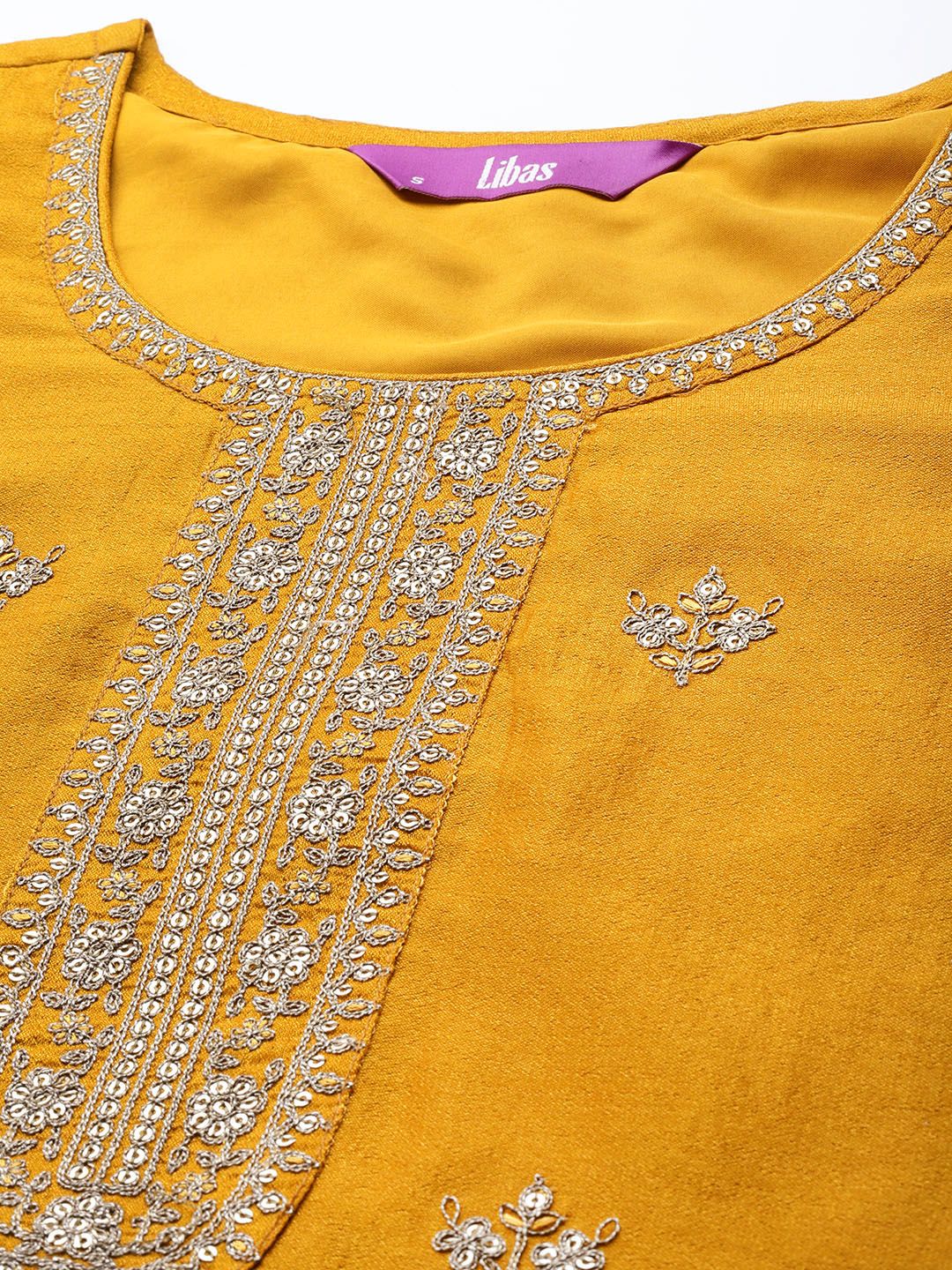 Libas Women Yellow Floral Motifs Sequins Work Kurta