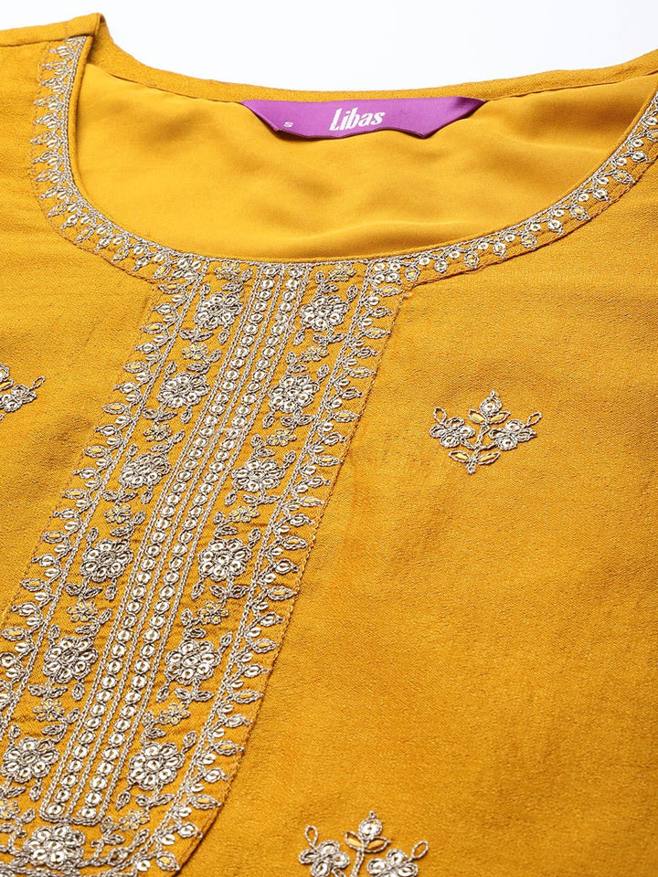 Libas Women Yellow Floral Motifs Sequins Work Kurta