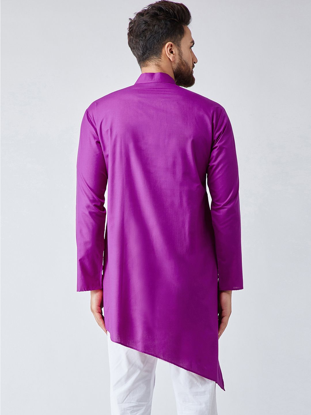 SOJANYA Lelaki Ungu Pepejal Kurta Lurus Asimetri