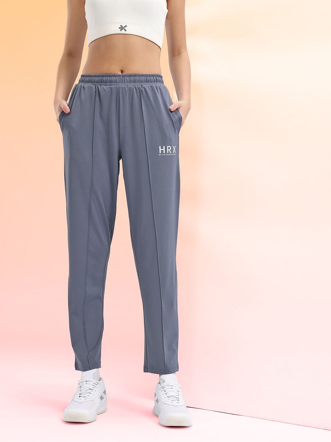 HRX by Hrithik Roshan Women Brand Logo Detail Rapid-Dry Cropped Running Track Pants