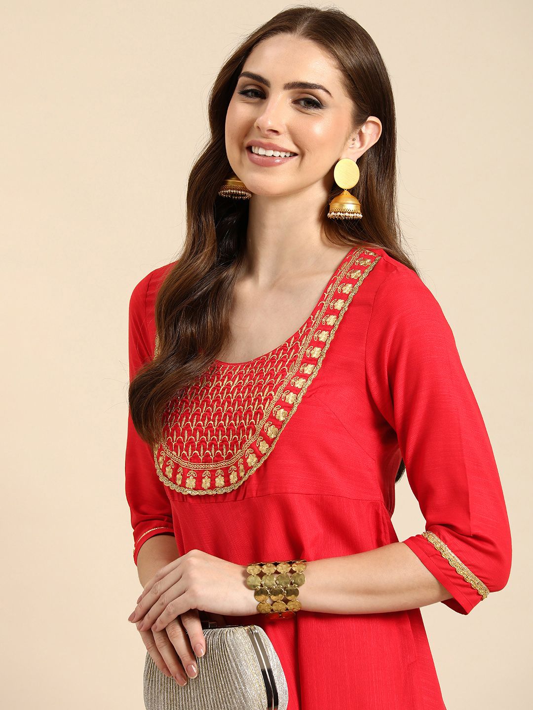 Anouk Ethnic Motifs Yoke Design Zari Work Kurta