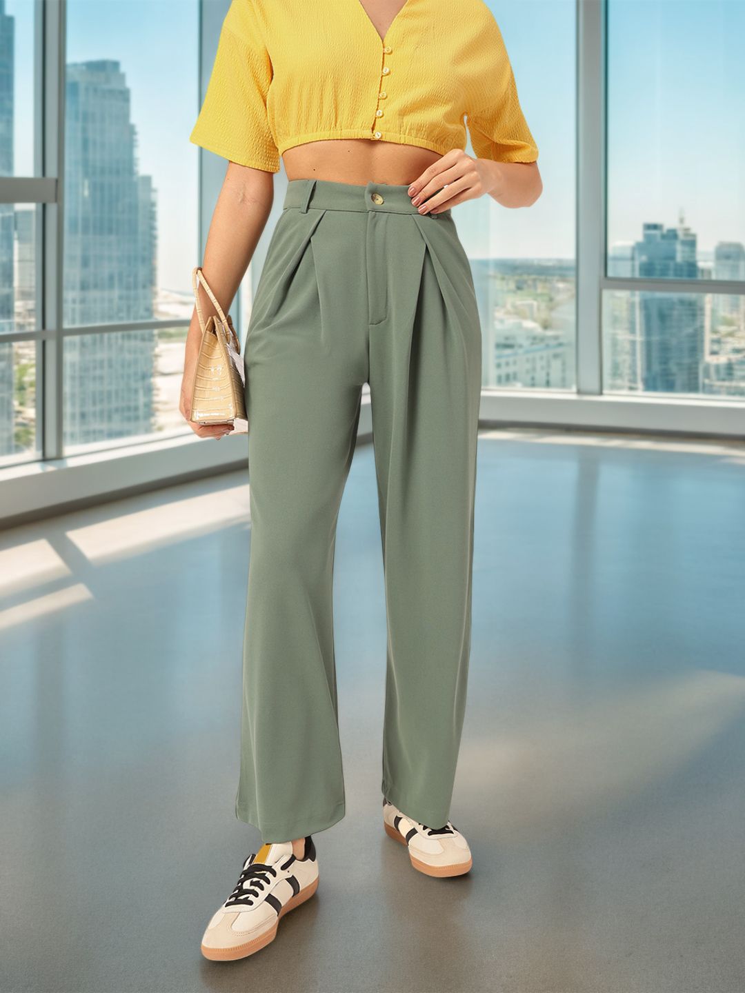 DressBerry Elevated Essentials High-Rise Pleated Parallel Trousers