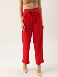 Antheaa Women Red Solid Trousers