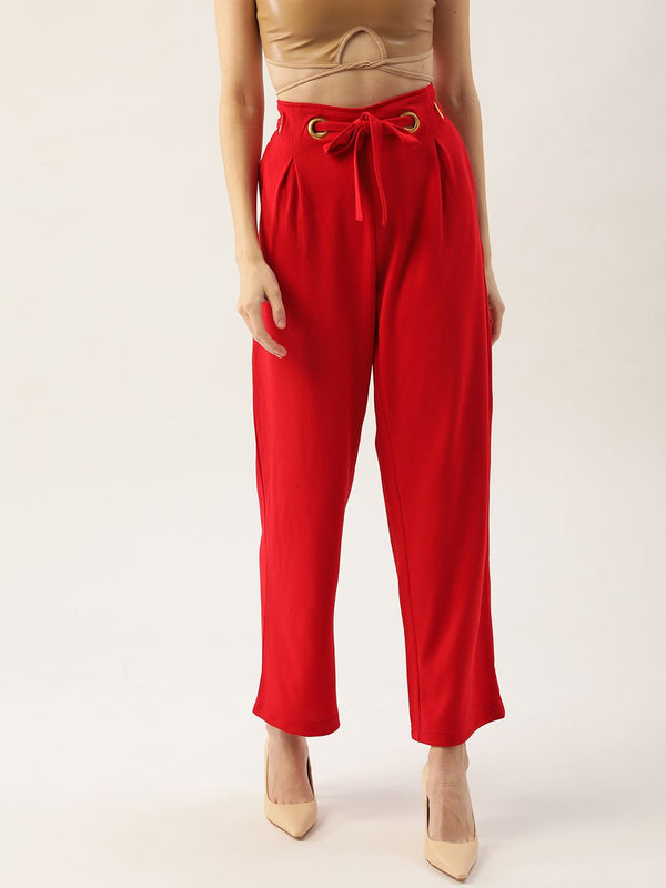 Antheaa Women Red Solid Trousers