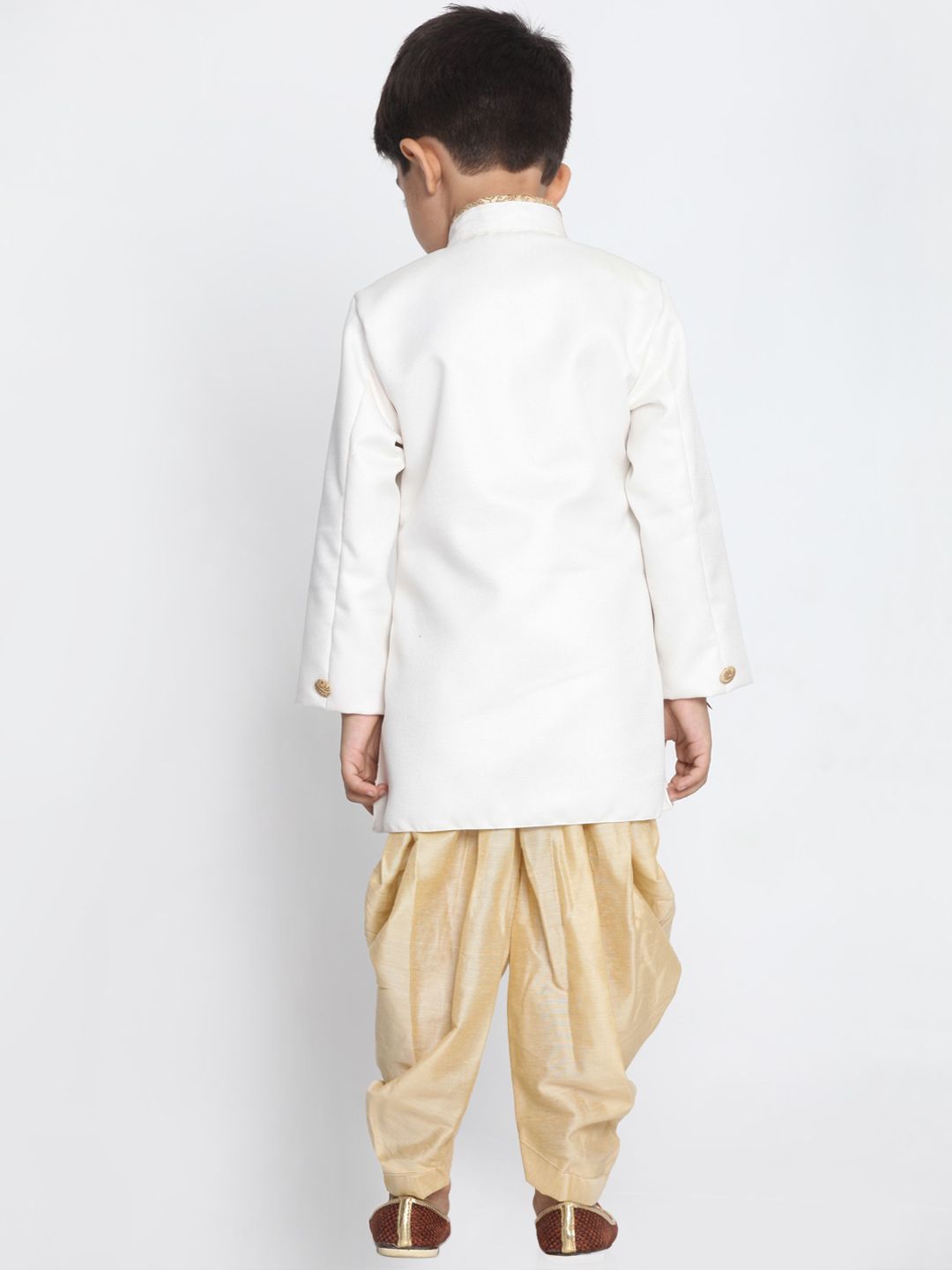 VASTRAMAY Boys Mandarin Collar Jute Cotton Sherwani Set