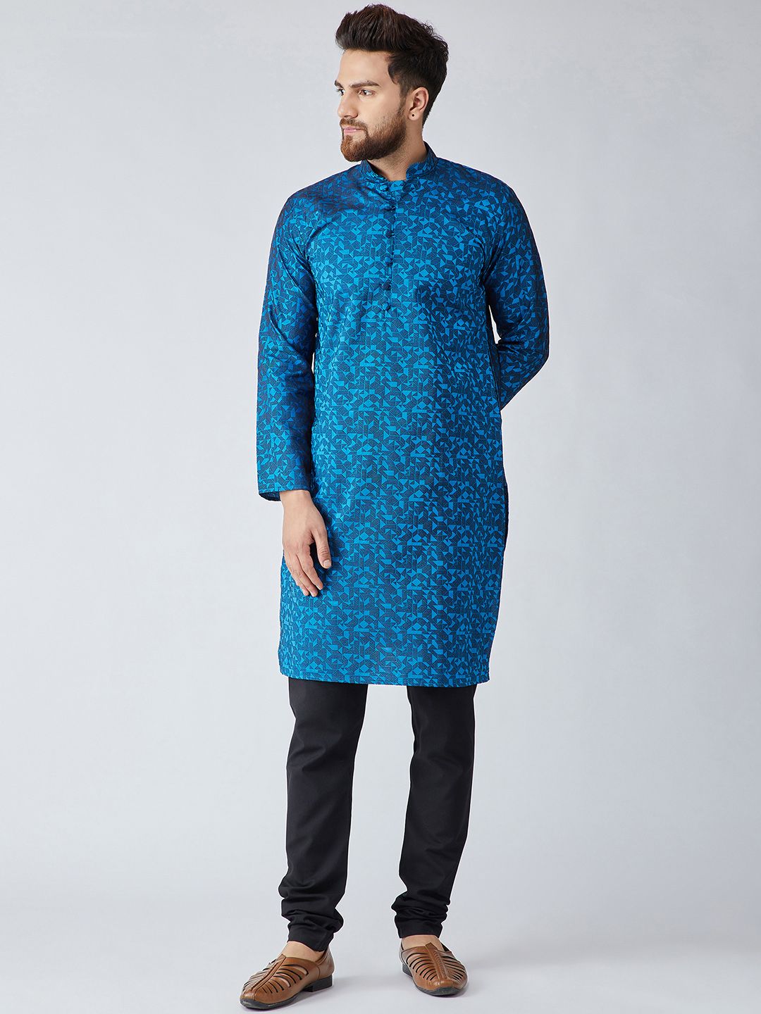 SOJANYA Men Blue Woven Design Straight Kurta