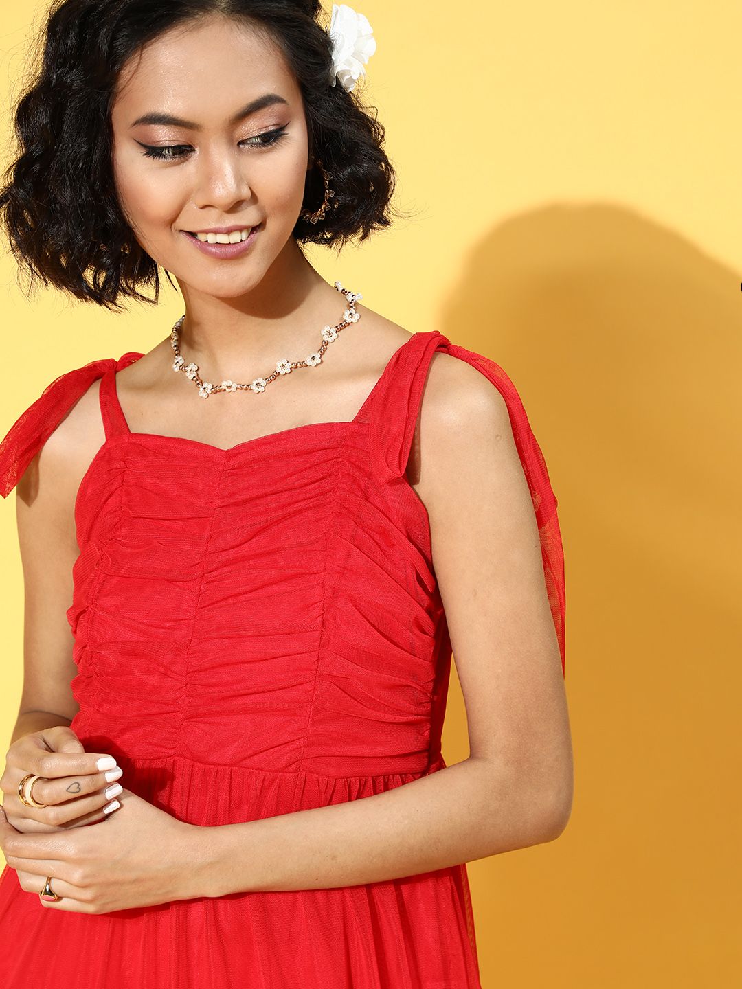 Athena Women Chic Red Solid Tiered Dress