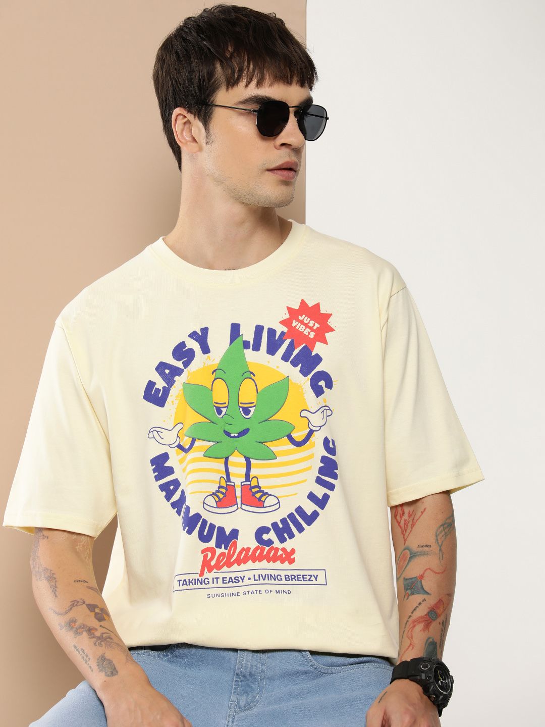 Difference of Opinion Men Graphic Printed Embossed Oversized T-shirt