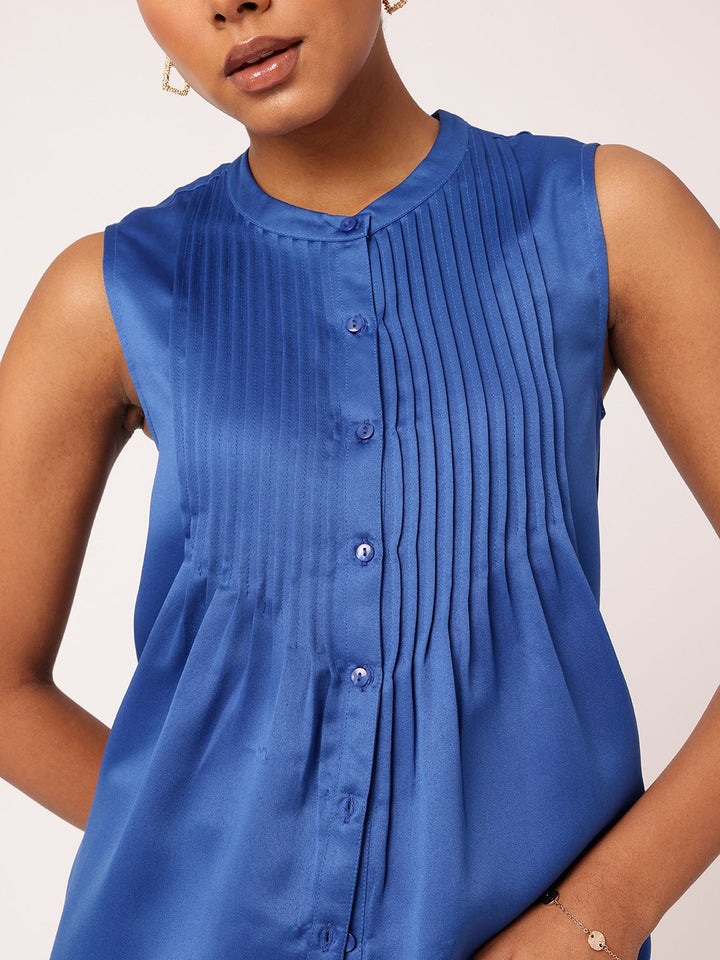 DressBerry Delicate Pleated Satin Finish Sleeveless Top