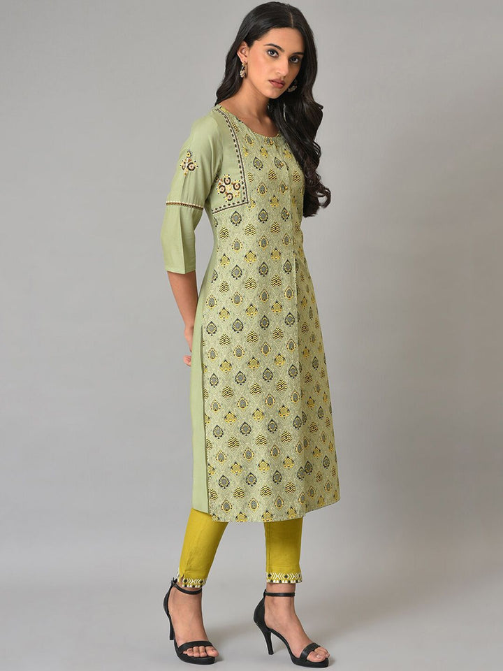 W Ethnic Motifs Printed Thread Work Kurta