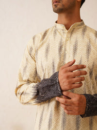 SOJANYA LUXE Embroidered Mandarin Collar Pure Cotton Straight Kurta With Pyjamas