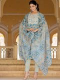 Varanga Floral Printed Regular Thread Work Kurta with Trouser & Dupatta