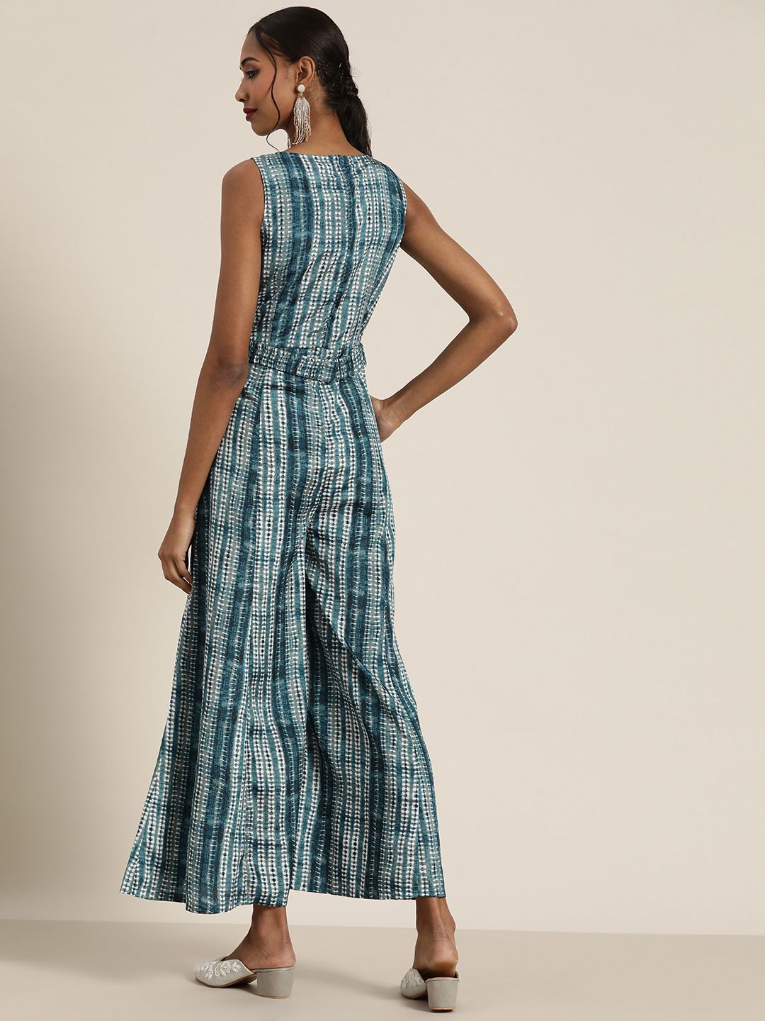 Shae by SASSAFRAS Teal & White Printed Basic Jumpsuit