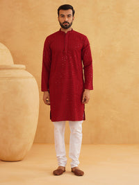SOJANYA Motif Etnik Bersulam Kurta Kapas Tulen Berlabuci dengan Churidar