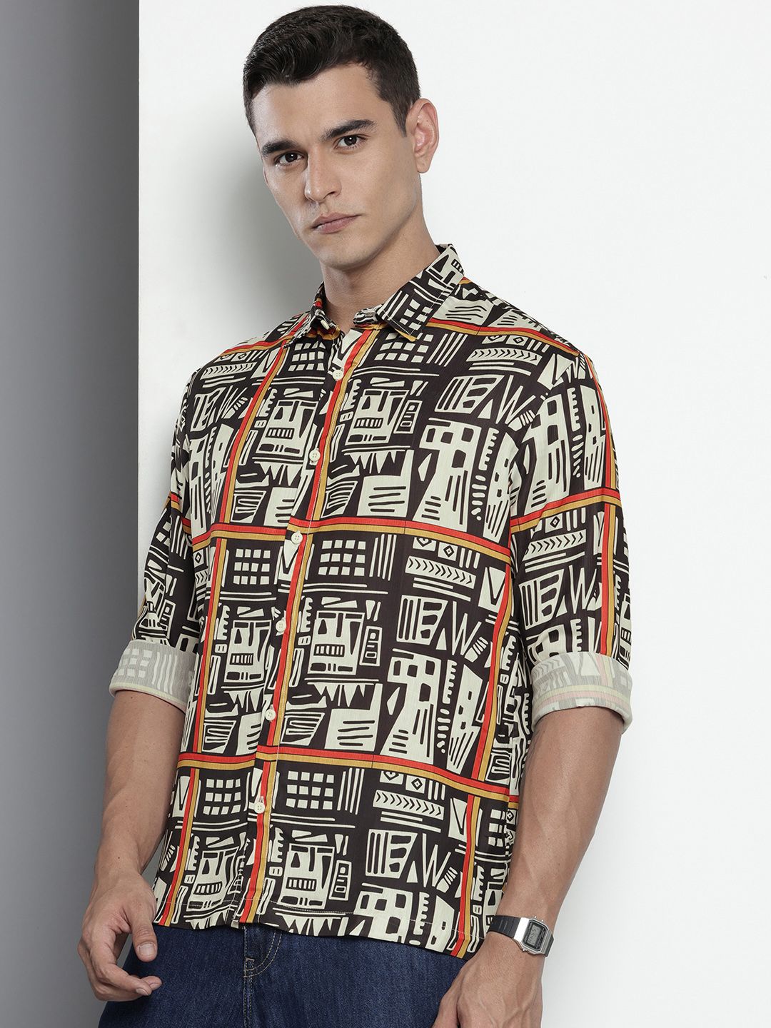The Indian Garage Co Relaxed Fit Geometric Printed Casual Shirt