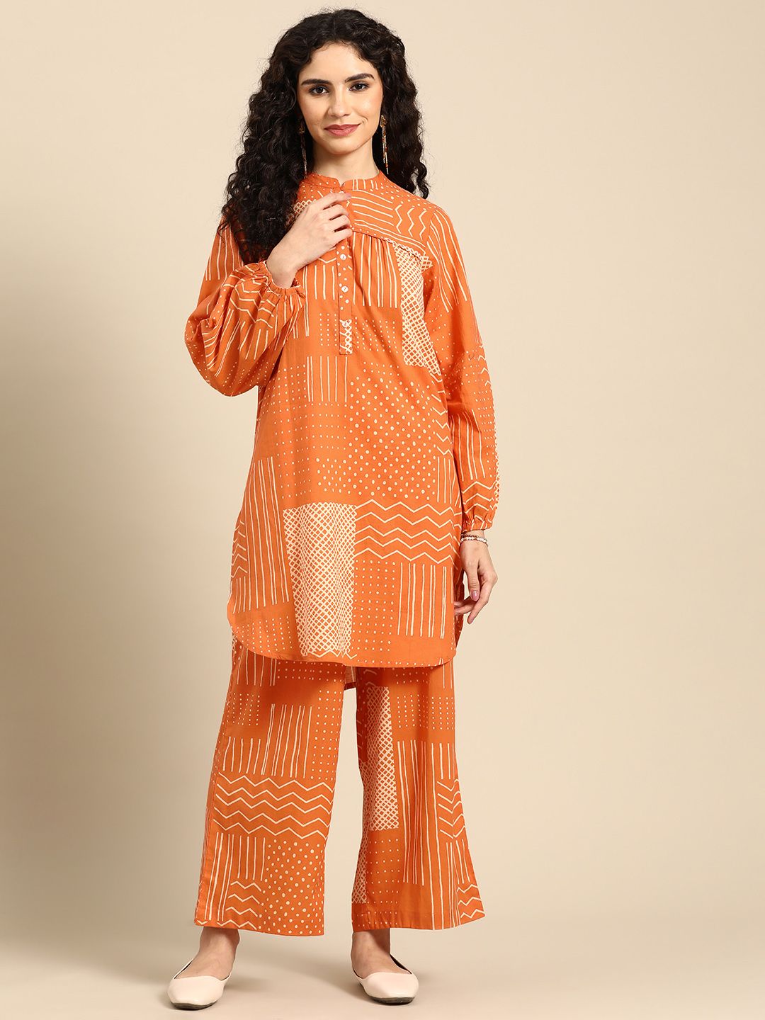 Anouk Women Printed Pure Cotton Straight Kurta with Palazzos