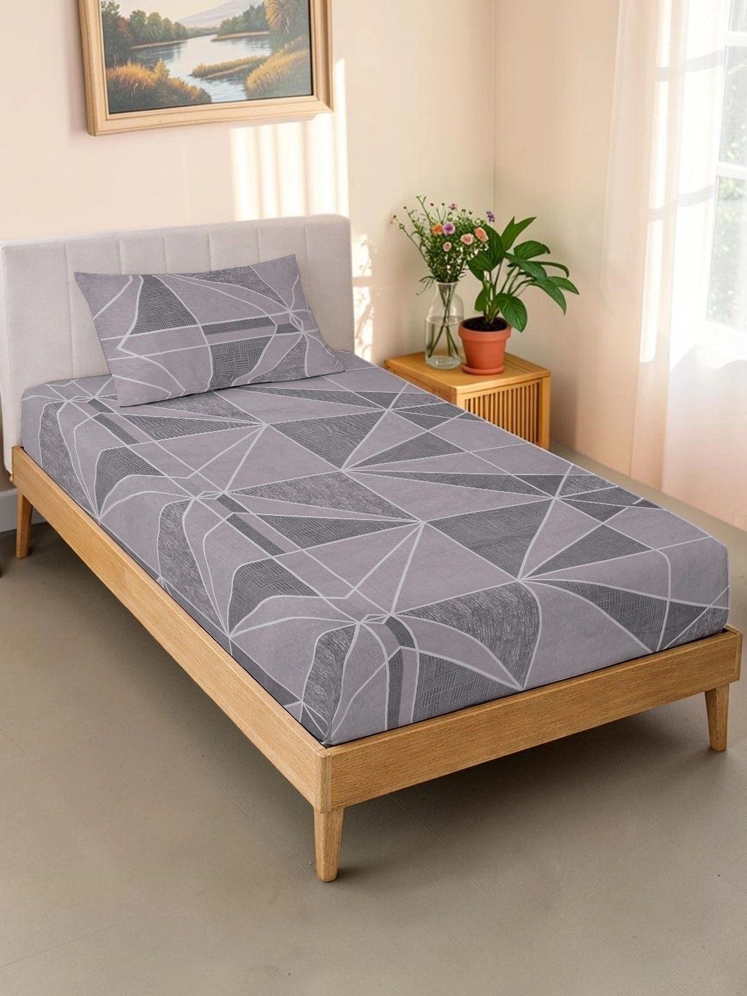 Moda Rapido X KLOTTHE Ungu Geometrik 300 TC Cadar Tempat Tidur Single dengan 1 Sarung Bantal