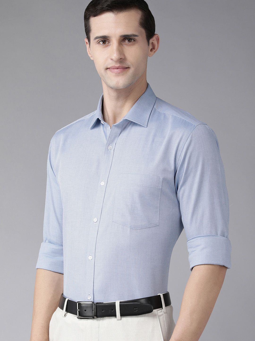 Park Avenue Men Blue Solid Pure Cotton Slim Fit Formal Shirt